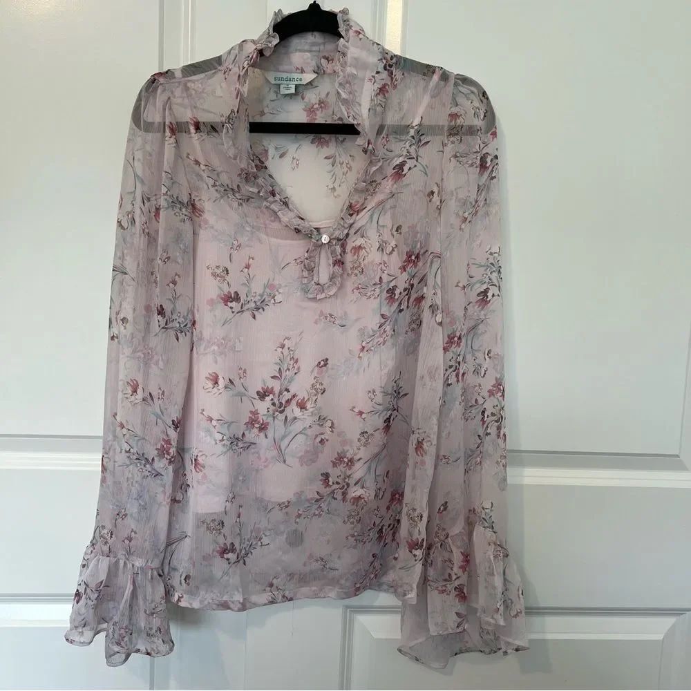NWOT Sundance Double Layer Floral Long Sleeve Ruffle Blouse | size S